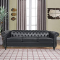RARZOE Modern 3 Seater PU Chesterfield Sofa Upholstered Tufted Button Leather Chesterfield Couch Classic Faux Leather Settee with Nailhead Trim Scroll Arms for Living Room Bedroom(Black)