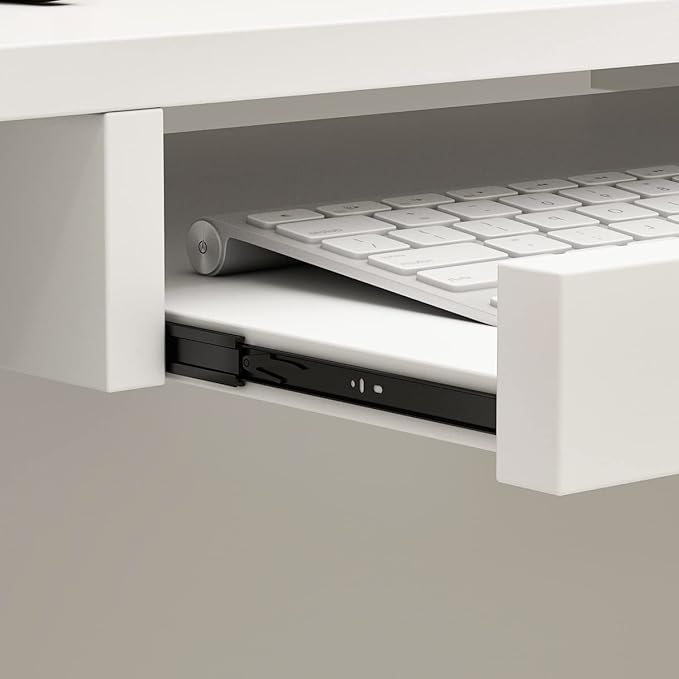 Homsee Reception Desk L-Shaped Office Desk with Counter 1 Door Storage Cabinet 1 Lockable Drawer Hutch Shelf &amp Keyboard Tray White