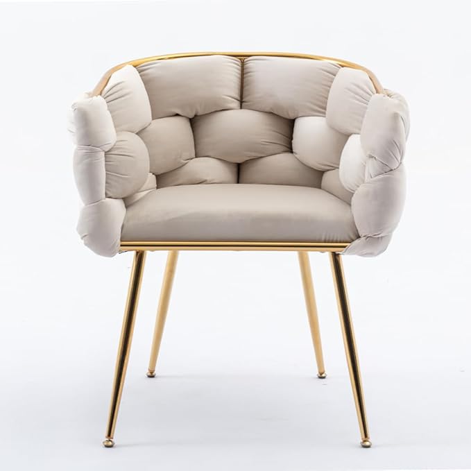 Luxury Modern Simple Leisure Velvet Single Sofa Chair Bedroom Lazy Person Household Dresser Stool Manicure Table Back Chair (Beige + Velvet)
