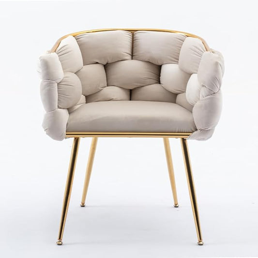 Luxury Modern Simple Leisure Velvet Single Sofa Chair Bedroom Lazy Person Household Dresser Stool Manicure Table Back Chair (Beige + Velvet)