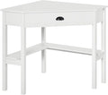 HOMCOM Corner Desk Triangle Computer Desk with Drawer and Storage Shelves for Small Spaces Home Office Workstation for Living Room or Bedroom White