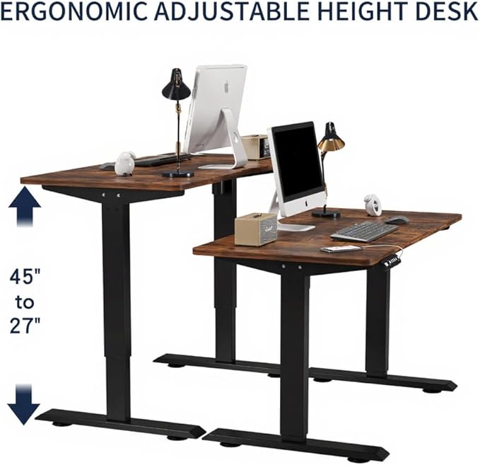Electric Adjustable Desk Standing Desk Ergonomic Rising Computer Table Gaming Desk for Home and Office Computer Table 55 Lift-Up Desk (BrownBrown Leopard)