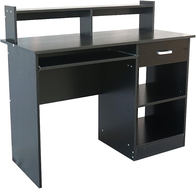 Farmhouse Wooden Executive DeskPC Laptop TableModern Home Office Computer DesksStudy Writing Desk Workstationwith Keyboard Trayfor Small Spaces Living Room Bedroom Study Room Office (Black)