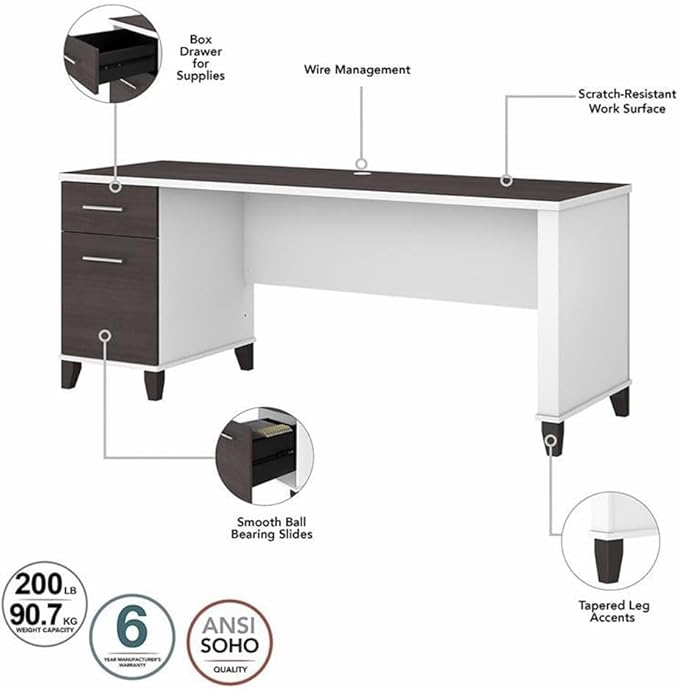 Pemberly Row Wood Sit to Stand L Shaped Desk 72W x 66D Adjustable 3 Position Height White and Gray Finish Engineered Wood Wire Management Office Desk with Drawers