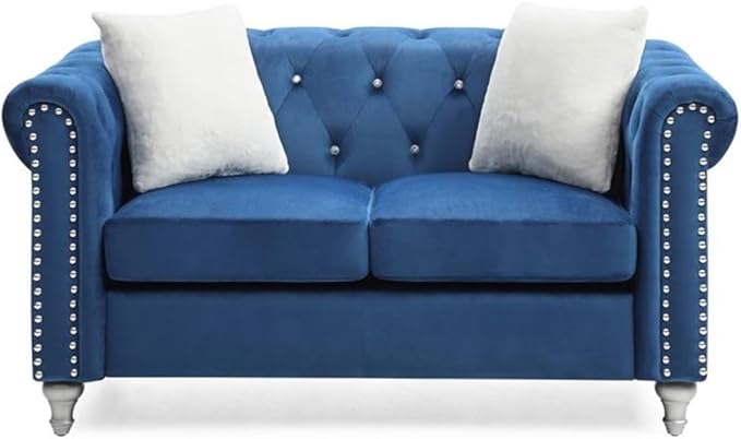 Glory Furniture Raisa Velvet Loveseat in Navy Blue