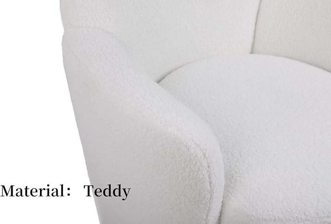 KEIKI Teddy 360° Swivel Barrel Chair with Gold Stainless Steel Base Accent Round Single-seat Upholstered Reading Sofa Armchair for Nursery Reading Living Room Bedroom Lounge Hotel Ivory Teddy