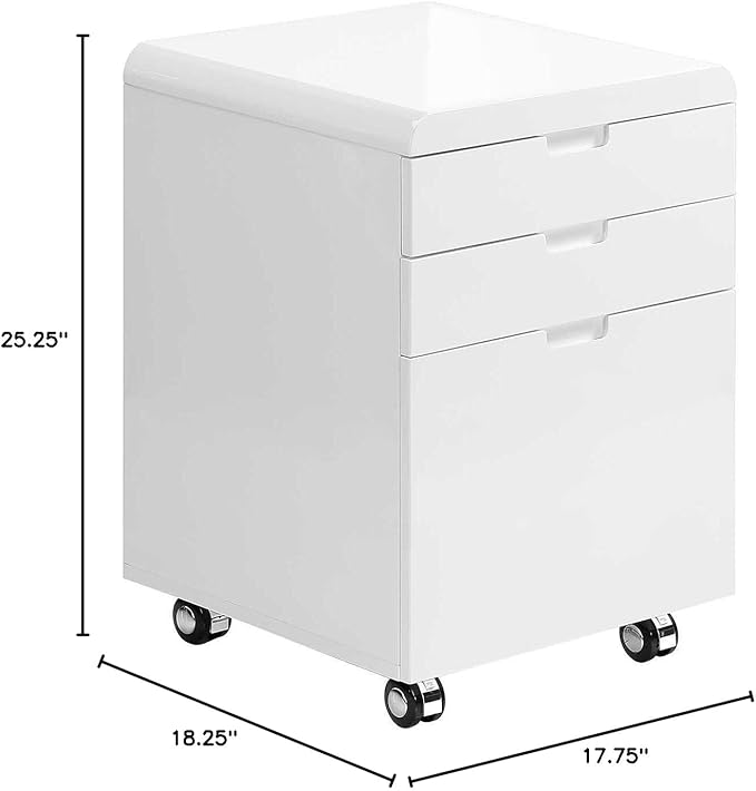 Mobile Filing Cabinet with 3 Drawers White MDF Modern Printer Stand for Home Office Study Room