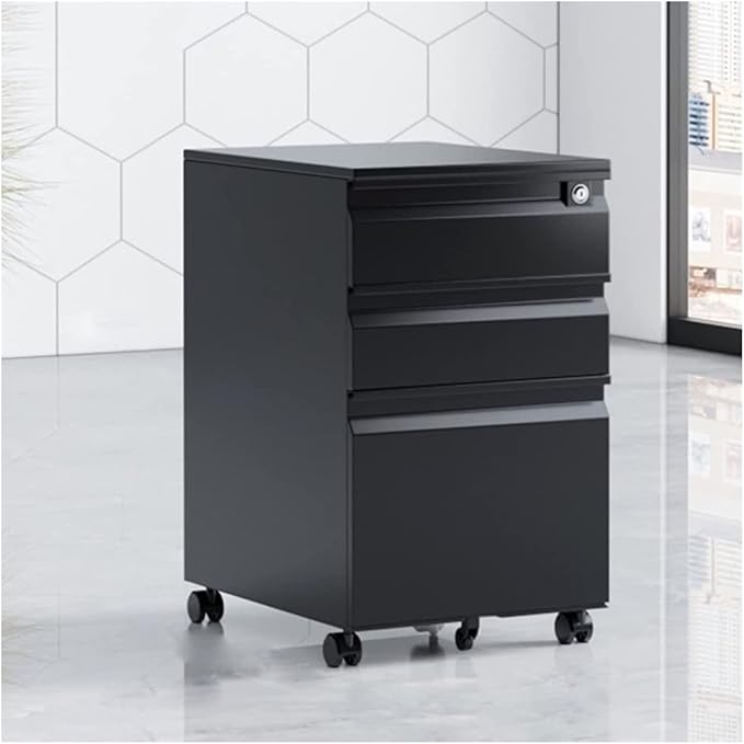 Floor Standing File Cabinet Movable Cabinet Three Drawers Steel Movable Push Cabinet Lockable Storage Cabinet (I)