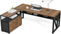 LITTLE TREE 63 L Shaped Executive Computer Desk and Drawer lateral File Cabinet Dark Brown