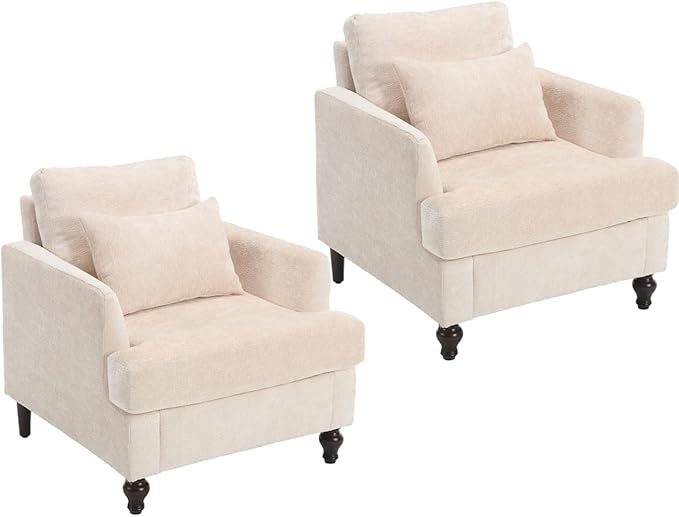 Upholstered Living Room Chair Chenille Accent Chair Single Sofa with Cushion &amp Solid Wood Frame Mid Century Modern Armchair for Bedroom Office