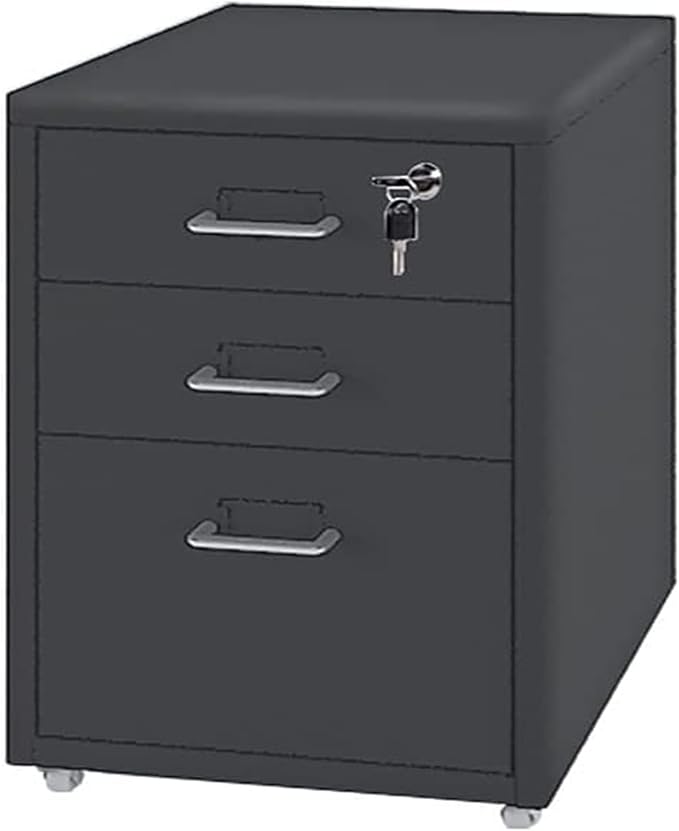 Metal Mobile File Cabinet with Lock Casters - 3 Drawer Under Desk Metal Locker Cabinet for Office Organization