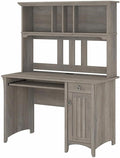 Pemberly Row Small Computer Desk with Hutch Driftwood Gray Finish Engineered Wood 47W x 23D x 63H Compact Design Mission Style Built-in Wire Management and Storage for Home Office Use