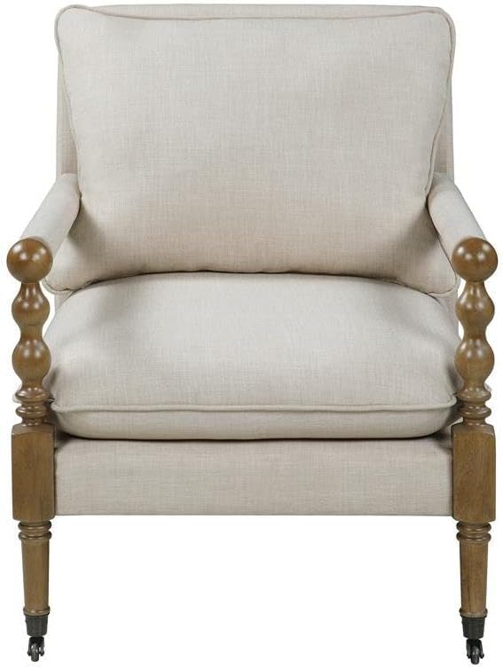 Beige Upholstered Accent Chair with Casters Perfect Armchair for Living Room Small Living Room Chair Stylish and Comfortable Arm Chairs