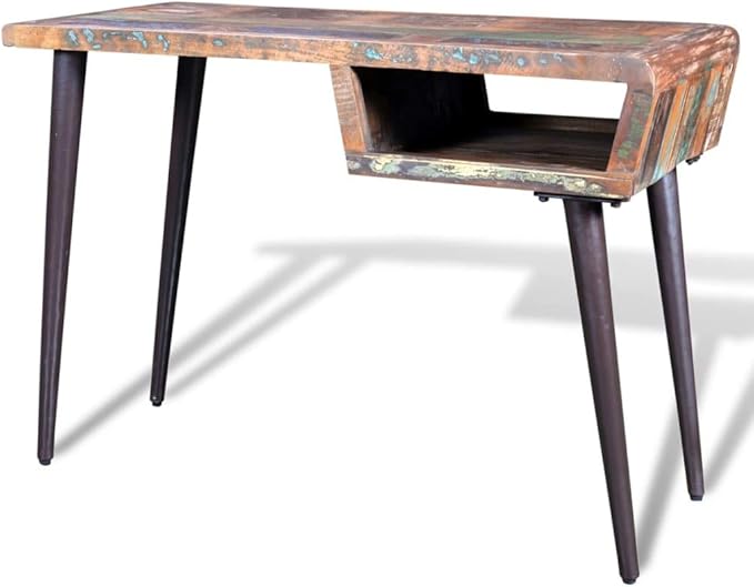 YAFF Handcrafted Reclaimed Wood Writing Desk with Painted Iron Legs – 43.3 x 19.7 x 31.5 Ideal for Home and Office Creativity Study Table with Ample Storage