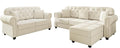 Beige Tufted Chesterfield Sofa Set with Rolled Arms &amp Nailhead Trim Velvet Upholstered Living Room Couch with Ottoman 3-Seater &amp Loveseat Solid Wood Frame Modern Classic Design