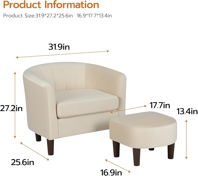 FDW Accent Chair with Ottoman Velvet Modern Armchair &amp Sofa Chair Comfortable Living Room Chair for Reading Bedroom Lounge &amp Apartment Beige