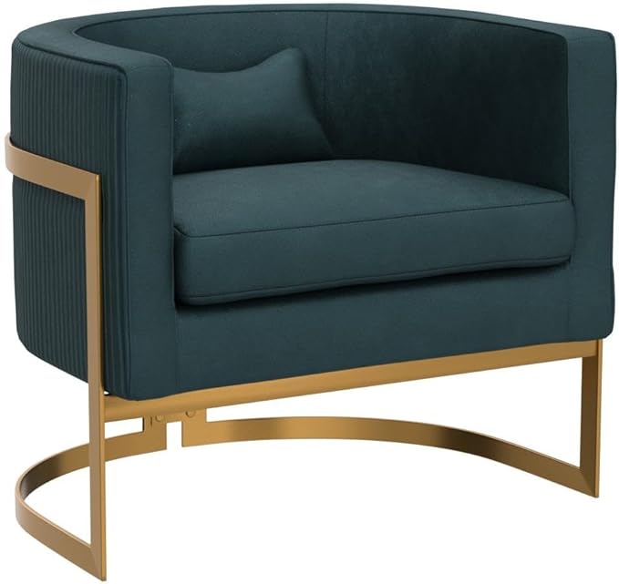 Velvet Accent Chair Modern Upholstered Arm Chair for Living Room Bedroom Sofa Side Chair Velvet Barrel Chair with Gold Legs Lake Blue