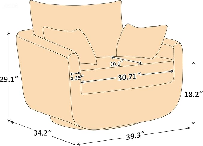 360° Swivel Accent Armchair Set of 2 39.3 Oversized Sherpa Boucle Fabric Sofa Chair with Removable Back &amp Arm Pillows Swivel Chairs with Cozy Soft Padded Curry