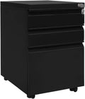 Office File Cabinet Locked Filing Cabinet 3 Drawers with Adjustable Wheels Under Desk Storage(Color:Black)