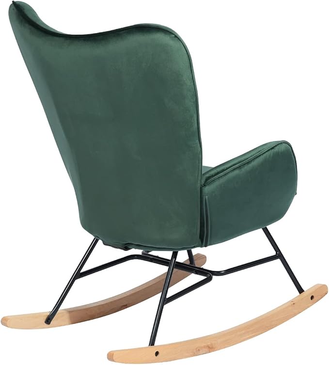 Upholstered Rocking Chair Rocker for Living Room Bedroom Green - Oak Leg