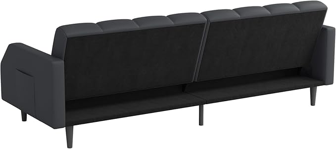 Faux Leather Sofa Bed 78“ Futon Sofa Bed Adjustable Futon Set Backrest Sleeper Sofa Couch Modern Decor Love Seat Couches Upholstered Couch for Living Room Bedroom Dark Gray