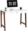 COSTWAY 42 Computer Desk with Storage Drawer Modern Home Office Writing Study Table with Solid Rubber Wood Legs &amp Non-Slip Foot Pads Multifunctional Makeup Vanity Dressing Table (Coffee and Whi