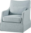 Martha Stewart London Swivel Chair - Solid Wood &amp Plywood Skirted Metal Base Accent Armchair Lumbar Pillow -Modern Classic Family Room Sofa Furniture Bedroom Lounge 28X31.5X35.25 Light Blue