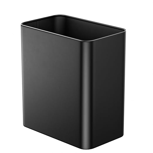 Small Bathroom Trash Can 2.4 Gallon Wastebasket Slim Metal Garbage Can Matte Black Stainless Steel Trash Bin for BedroomOfficeKitchenToilet rv Near Desk Under Sink