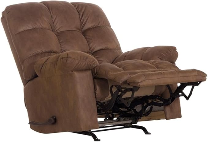 Bowery Hill Oversized Rocker Recliner 48 W x 44 D x 46 H Brown Polyester Fabric Extra Extension Footrest Cool Gel Memory Foam Seat Smooth Rocking Motion Durable Steel Frame Living Room Chair