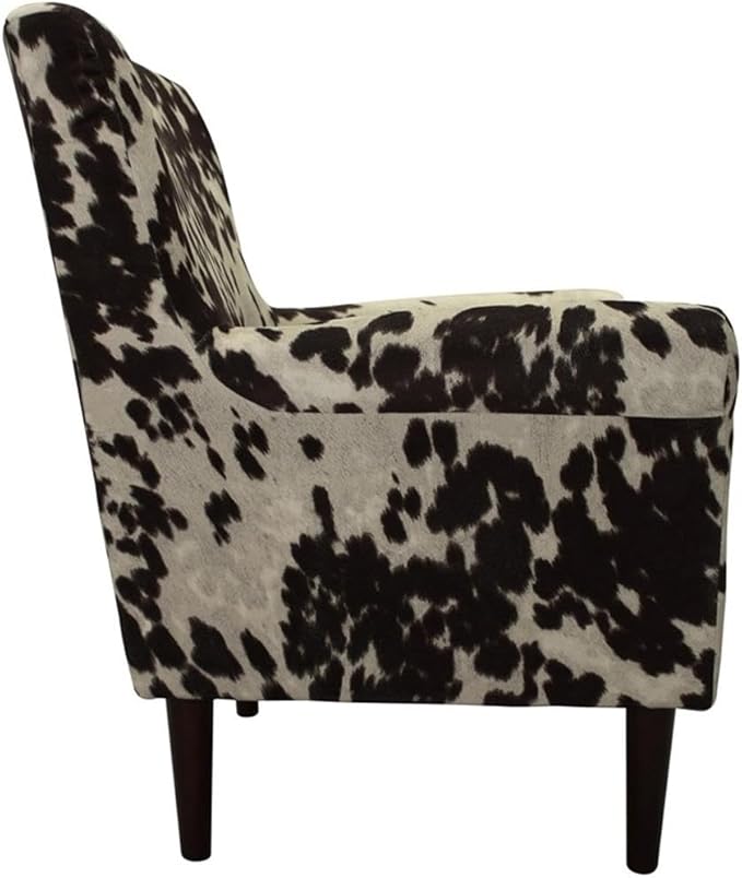 Pemberly Row Rolled Arm Lounge Chair 35 H x 28 W x 30 D Fabric Cowprint Design Cowhide Brown Finish Contemporary Accent Chair for Living Room or Bedroom