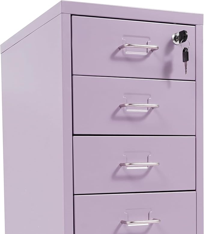 6 Drawer File Cabinet Metal Mobile Office Filing Organizer Vertical Lockable Office Filing Cabinet Heavy-duty Steel File Storage Cabinet with Keys and Wheels for Study Office Living Room (Purple)