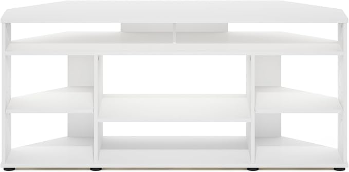 Furinno BESI TV Stand No Tools Assembly Industrial Style Entertainment Center TV Console for TV up to 46 Inch for Living Room Bedroom White