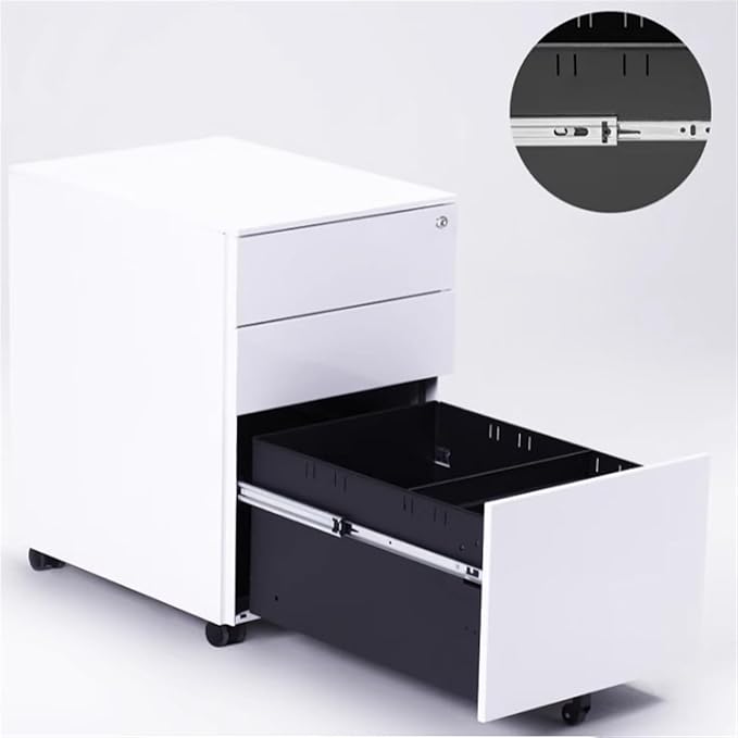 Mobile File Cabinet Under Desk Three Drawers Metal File Cabinet with Lock White/Black Iron Dresser for Home Office File Cabinet (Color : Black Size : 39 x 50