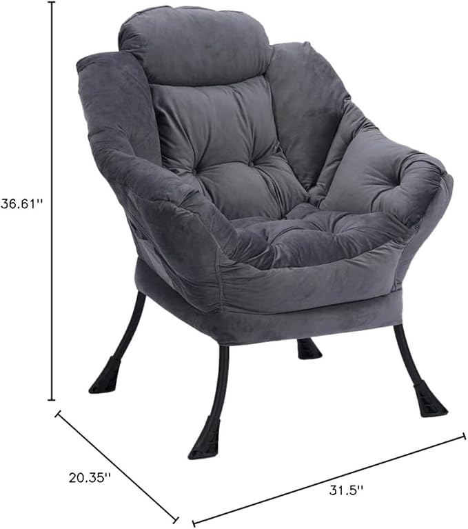 Living Room Chairs Modern Cotton Fabric Lazy Chair Accent Contemporary Lounge Chair Single Steel e Leisure Sofa Chair with Armrests and A Side Pocket (Dark Gray)with Ottomanwith footrest