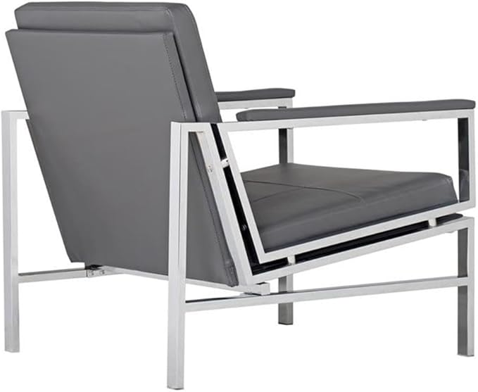Pemberly Row Modern Bonded Leather Accent Arm Chair Smoke Gray and Chrome Finish 29.75 W x 32 D x 33 H Extra-Wide Seat Mid-Century Design Sleek Guest Seating for Living Room or Home Office