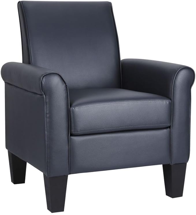 Lohoms Mid-Century Modern Leather Accent Chairs Overstuffed Leather Living Room Chair Upholstered Comfortable Club Chair PU Leather Armchair for Bedroom Office Waiting Room -Dark Blue