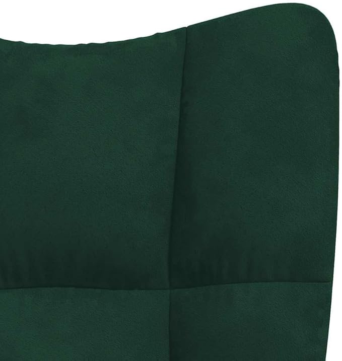 vidaXL Velvet Rocking Chair Set with Stool Dark Green- Modern Design Lounge Seating Furniture with Steel Frame &amp Wooden Rails
