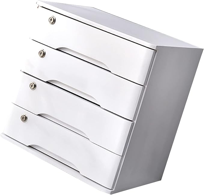 Solid Wood Storage Box - File Cabinet A4 Flat File Cabinet with Lock Desktop Drawer Storage Cabinet Wooden Storage Box Desk Organizers with Lock (4 Layer)