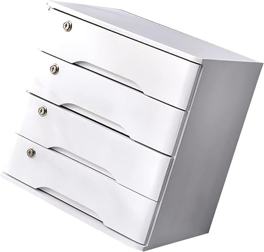 Solid Wood Storage Box - File Cabinet A4 Flat File Cabinet with Lock Desktop Drawer Storage Cabinet Wooden Storage Box Desk Organizers with Lock (4 Layer)