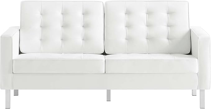 Modway Loft Tufted Button Faux Leather Upholstered Loveseat in Silver White