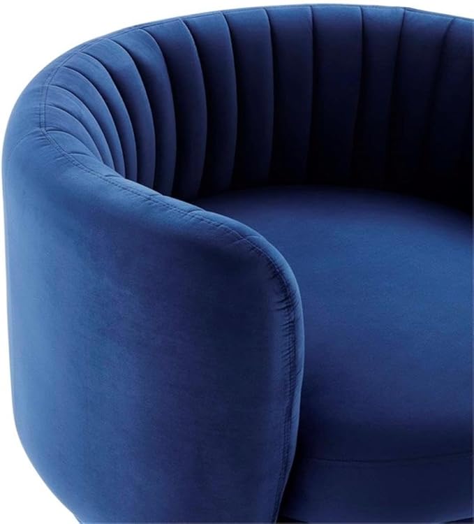 Pemberly Row Tufted Performance Velvet Swivel Chair 25 H x 34 W x 31.5 D Gold Metal Base Navy Velvet Upholstery Dense Foam Padding Modern Glam Accent Chair for Living Room or Home Office