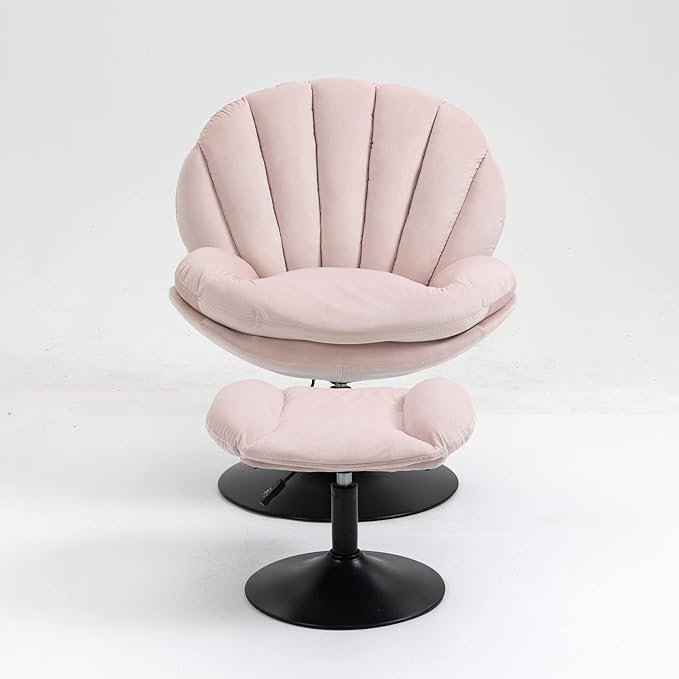 FurnitureSwivel Accent Chair Living Room Chair with OttomanAdjustable Seat Height TV Chair (Pink)