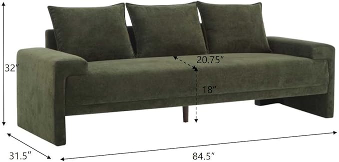 Christopher Knight Home Ahrab 84 Upholstered with 3 Back Pillows Modern Fabric 3-Seater Sofa Cozy Oversized Loveseat with Low Armrest Spacious Lounge Seating for Living Room Home Rest Green