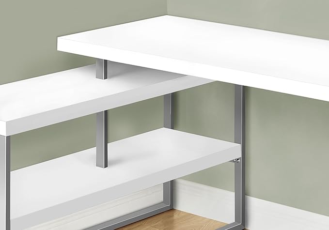 Monarch Specialties I 7585 Computer Desk Home Office Corner Left Right Set-up Storage Shelves 60 L L Shape Work Laptop Metal Laminate White Grey