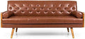 Christopher Knight Home Adelaide Mid-Century Modern Tufted Sofa with Rolled Accent Pillows Cognac Brown Dark Walnut and Gold