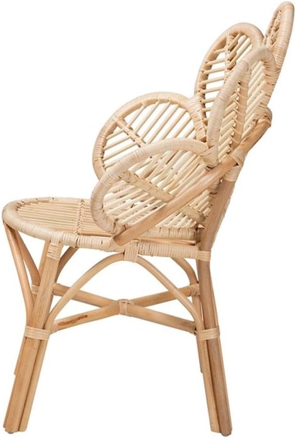 BOWERY HILL Modern Bohemian Accent Chair Natural Brown Rattan Flora-Inspired Backrest Openwork Design 29.90 W x 26.80 D x 35.80 H Angled Legs Crisscross Base for Living Room or Lounge