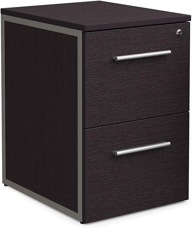 NBF Office Files Pedestal Cabinet - Two Drawer File Cabinet with Lock - Espresso Laminate Office Filing Cabinets - 26.46 H Modern Mobile File Cabinet Document Storage