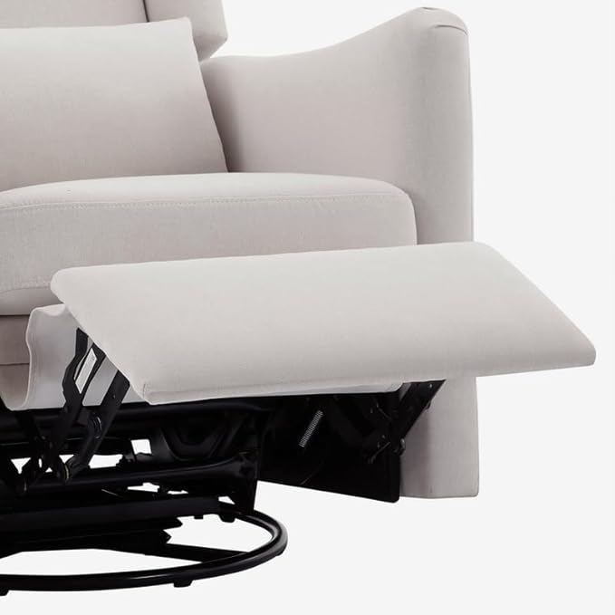 Polibi 29.5'' Wide Wingback Swivel Rocker Recliner Chair Rocking Chair with Head &amp Lumbar Support Modern Accent Chair for Living Room Beige + Linen