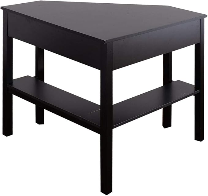 Corner Desk Compact Home Office Corner Desk Organizer90 Degrees Triangle Computer Table Laptop Writing Table for Small Spaces with Storage Shelf and Drawer (Black)