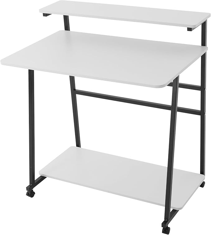 Home Office Desk3 Tier Rolling Computer Desk36inch Modern Home Desk Computer Desk Writing Table with Under Desk Storage Shelves for Home Office Study Bedroom (Black+White)